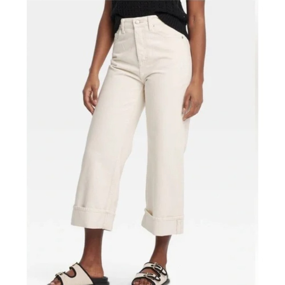 Women's Mid-Rise Cropped Vintage Wide Leg Jeans - Universal Thread Cream Size 16